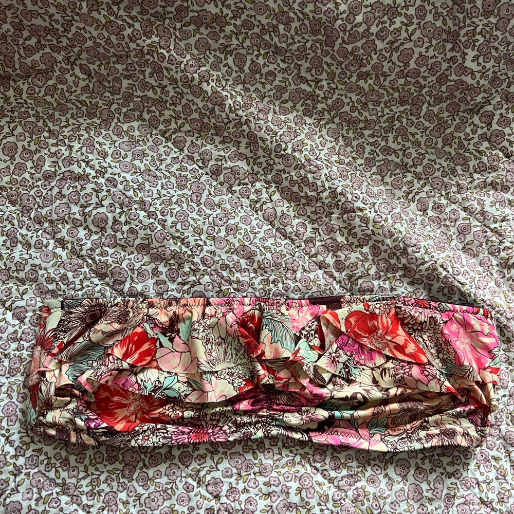 Floral Print bikini strapless top with back clasp